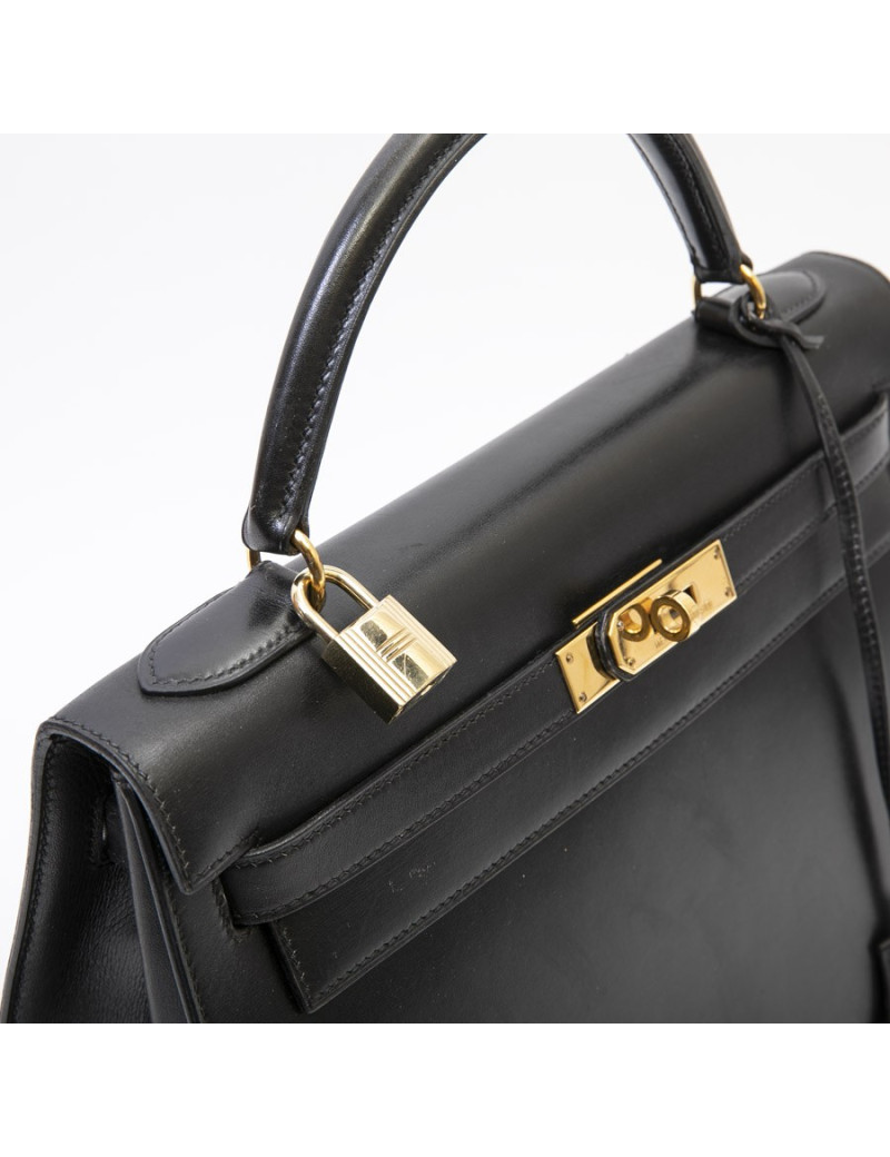 HERMES Kelly 32 vintage bag in black box leather