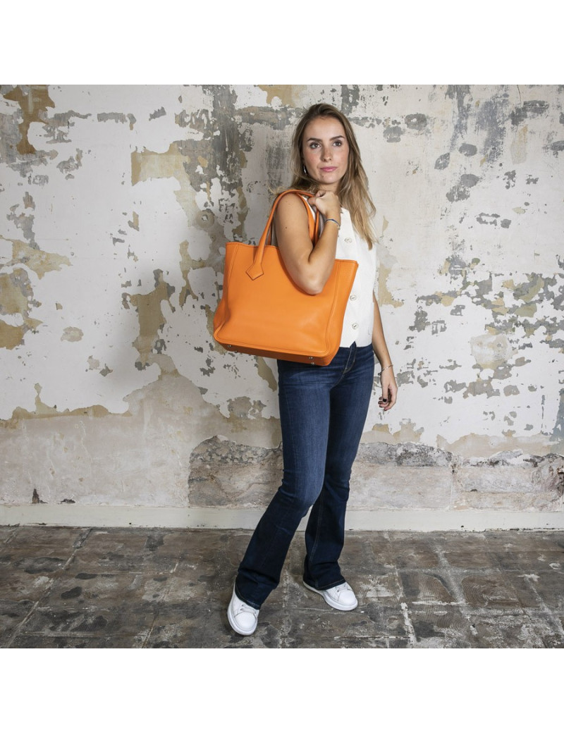 Sac HERMES cuir taurillon clémence orange