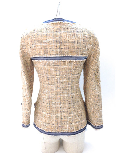 Veste CHANEL en tweed beige et bleu ciel T 34 2