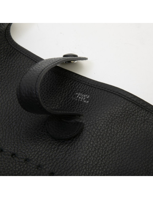 Sac Evelyne HERMES bandoulière cuir taurillon clémence noir