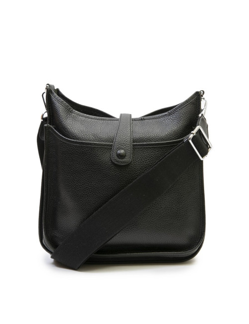 Sac Evelyne HERMES bandoulière cuir taurillon clémence noir