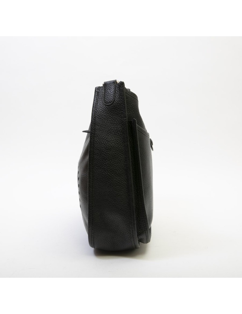 Sac Evelyne HERMES bandoulière cuir taurillon clémence noir