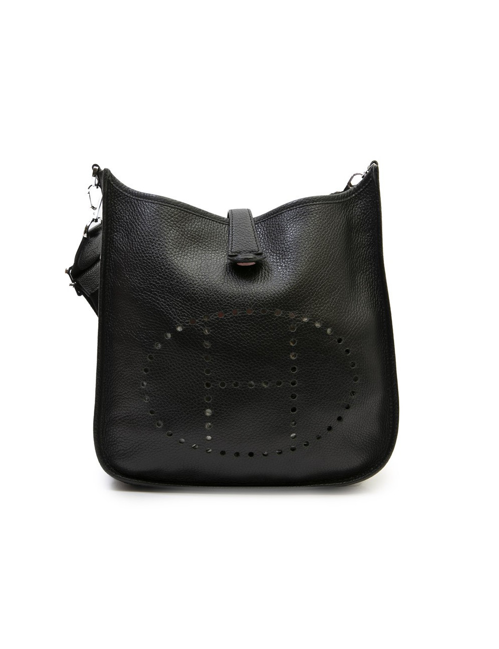 Sac Evelyne HERMES bandoulière cuir taurillon clémence noir