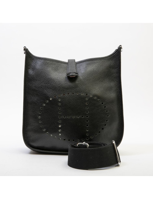 Sac Evelyne HERMES bandoulière cuir taurillon clémence noir