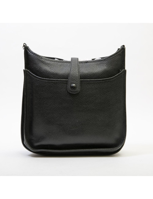 Sac Evelyne HERMES bandoulière cuir taurillon clémence noir