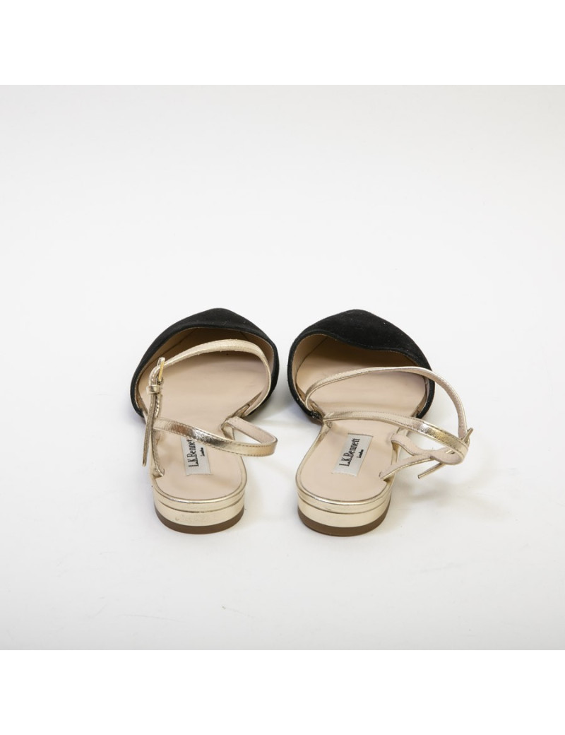 Sandales T 37 L K BENNET veau velours noir et dorées