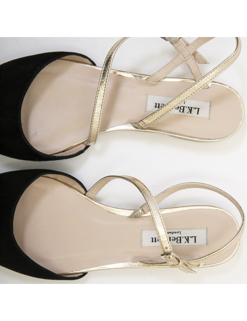 Sandales T 37 L K BENNET veau velours noir et dorées