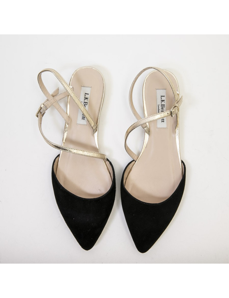 Sandales T 37 L K BENNET veau velours noir et dorées
