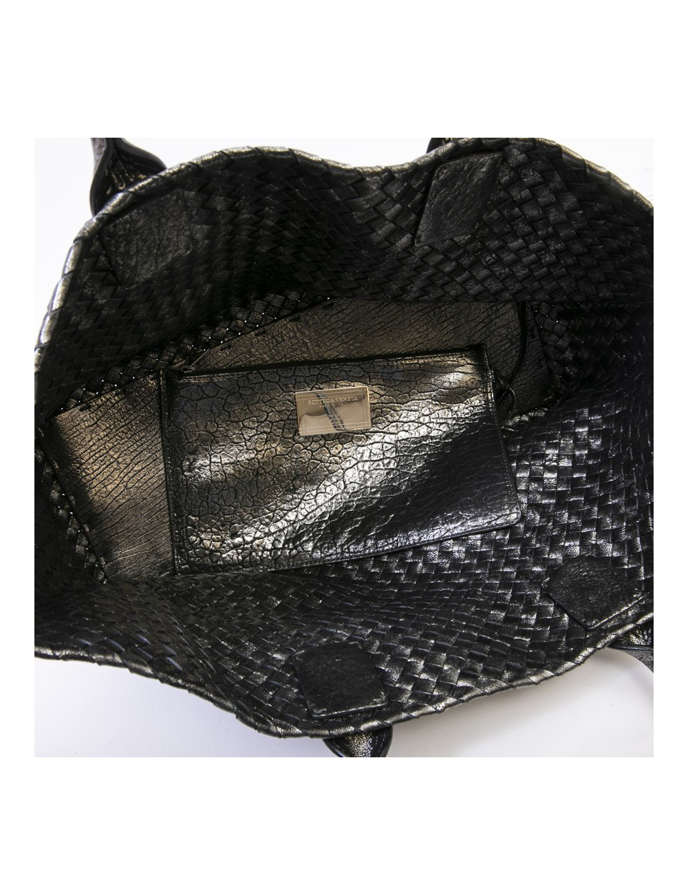 Sac tressé BOTTEGA VENETA en cuir gris brillant vieilli GM