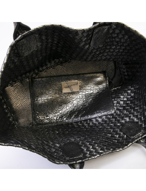 Sac tressé BOTTEGA VENETA en cuir gris brillant vieilli GM