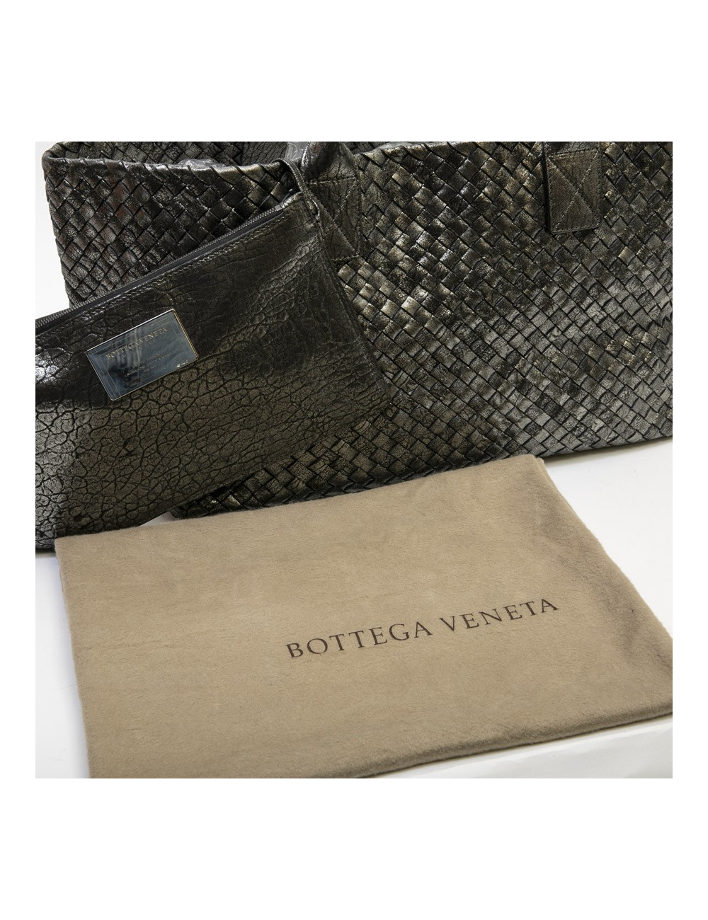 Sac tressé BOTTEGA VENETA en cuir gris brillant vieilli GM