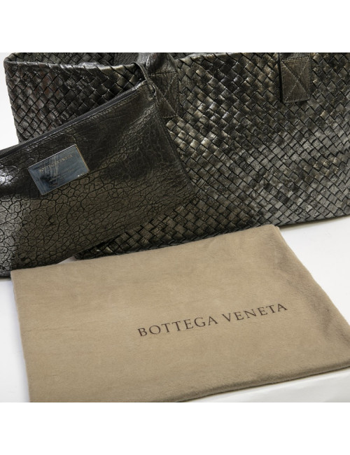 Sac tressé BOTTEGA VENETA en cuir gris brillant vieilli GM