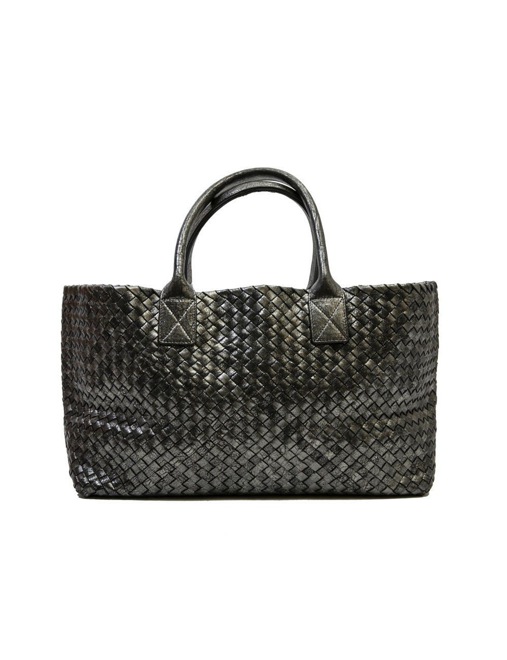 Sac tressé BOTTEGA VENETA en cuir gris brillant vieilli GM