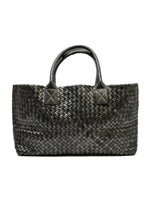 Sac tressé BOTTEGA VENETA en cuir gris brillant vieilli GM