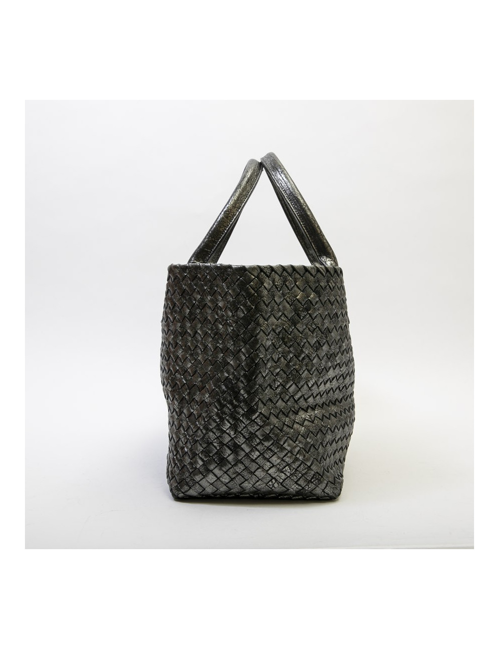 Sac tressé BOTTEGA VENETA en cuir gris brillant vieilli GM