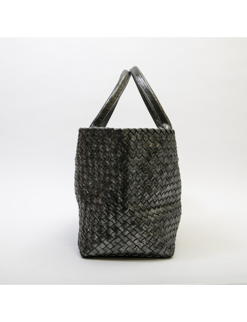 Sac tressé BOTTEGA VENETA en cuir gris brillant vieilli GM