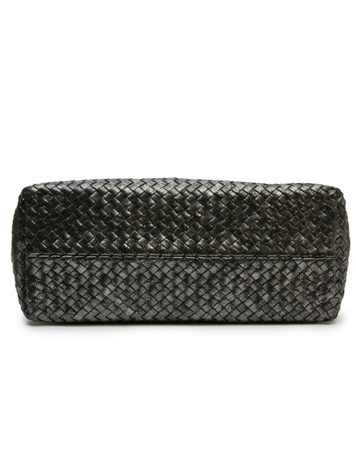 Sac tressé BOTTEGA VENETA en cuir gris brillant vieilli GM