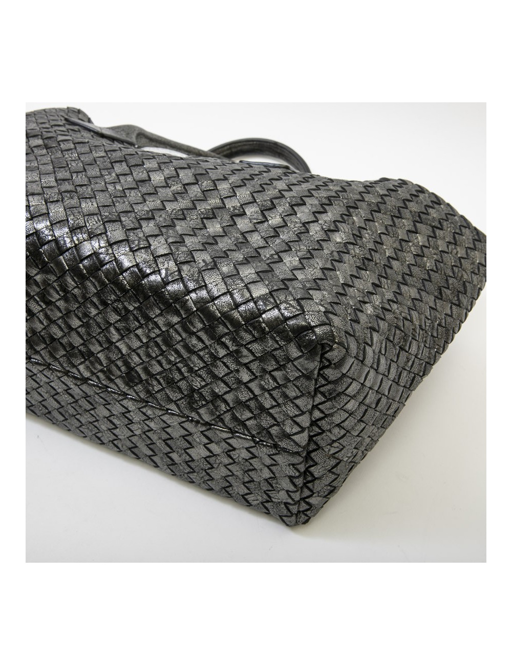 Sac tressé BOTTEGA VENETA en cuir gris brillant vieilli GM