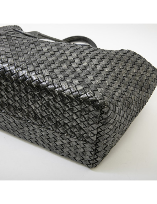 Sac tressé BOTTEGA VENETA en cuir gris brillant vieilli GM