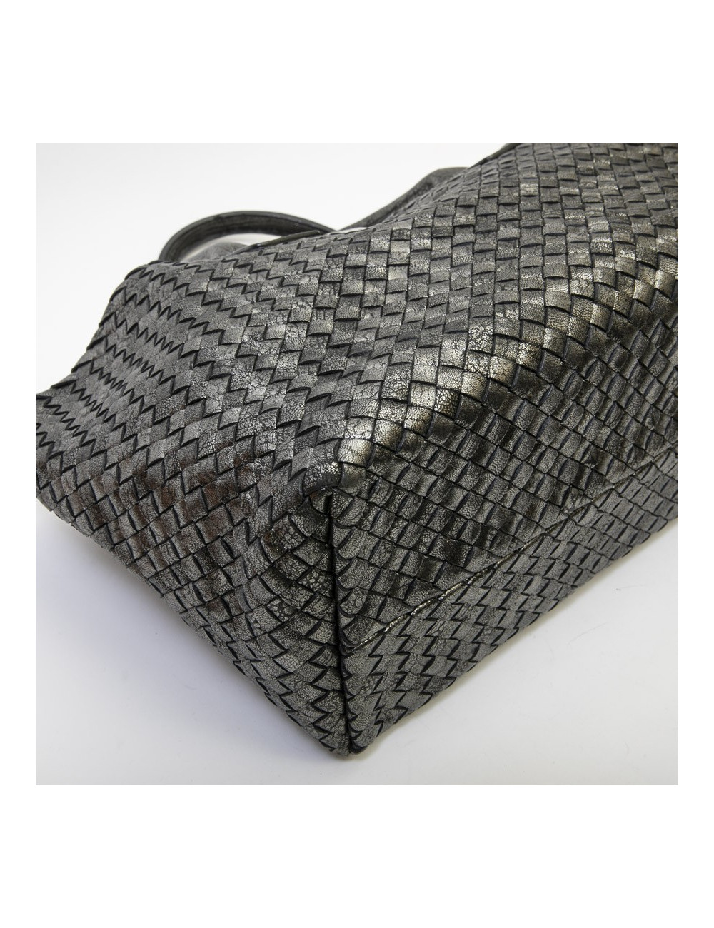 Sac tressé BOTTEGA VENETA en cuir gris brillant vieilli GM
