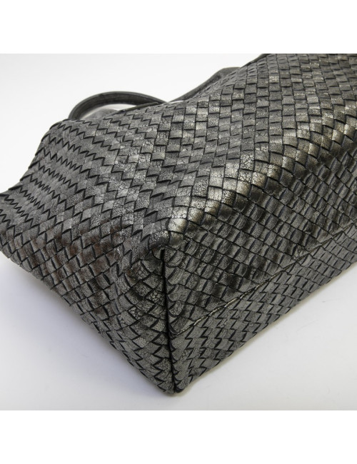 Sac tressé BOTTEGA VENETA en cuir gris brillant vieilli GM