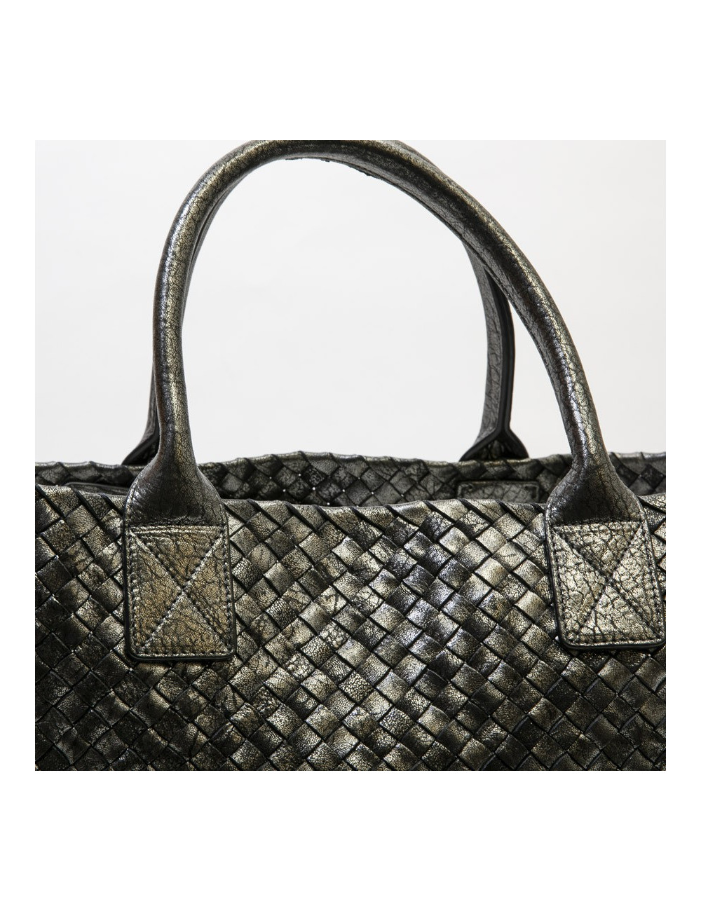 Sac tressé BOTTEGA VENETA en cuir gris brillant vieilli GM