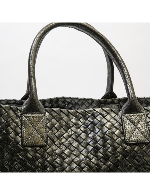 Sac tressé BOTTEGA VENETA en cuir gris brillant vieilli GM