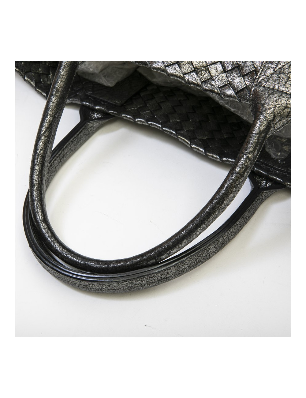 Sac tressé BOTTEGA VENETA en cuir gris brillant vieilli GM