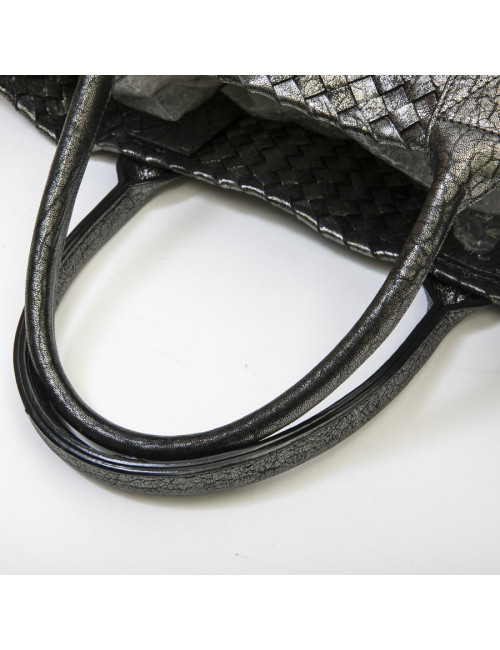Sac tressé BOTTEGA VENETA en cuir gris brillant vieilli GM