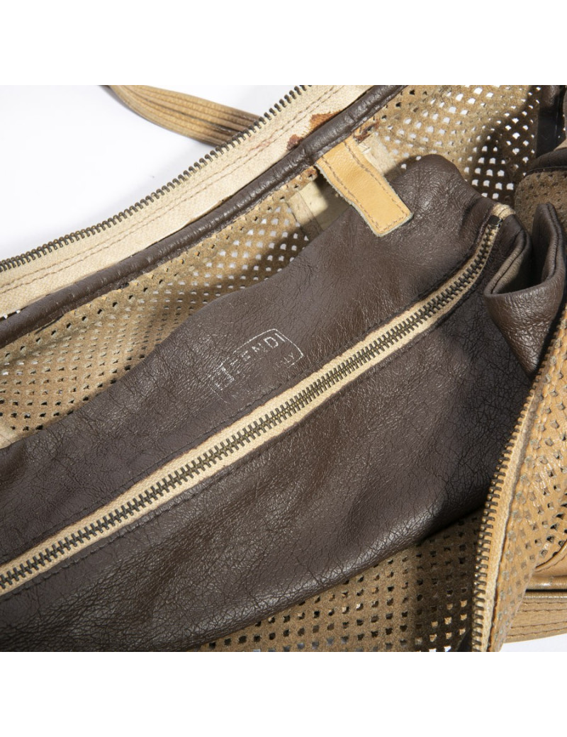 Sac FENDI cuir perforé beige Vintage