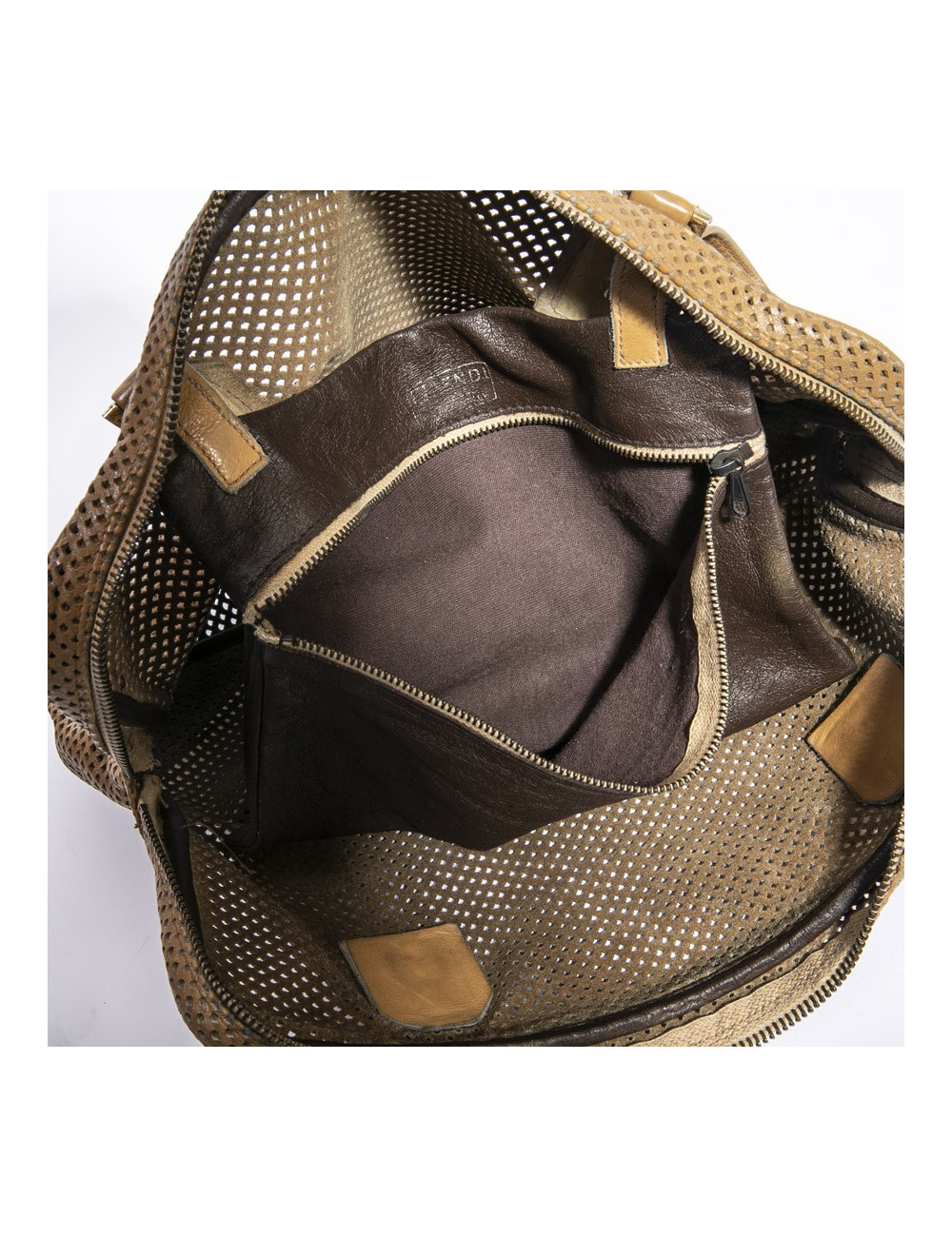 Sac FENDI cuir perforé beige Vintage