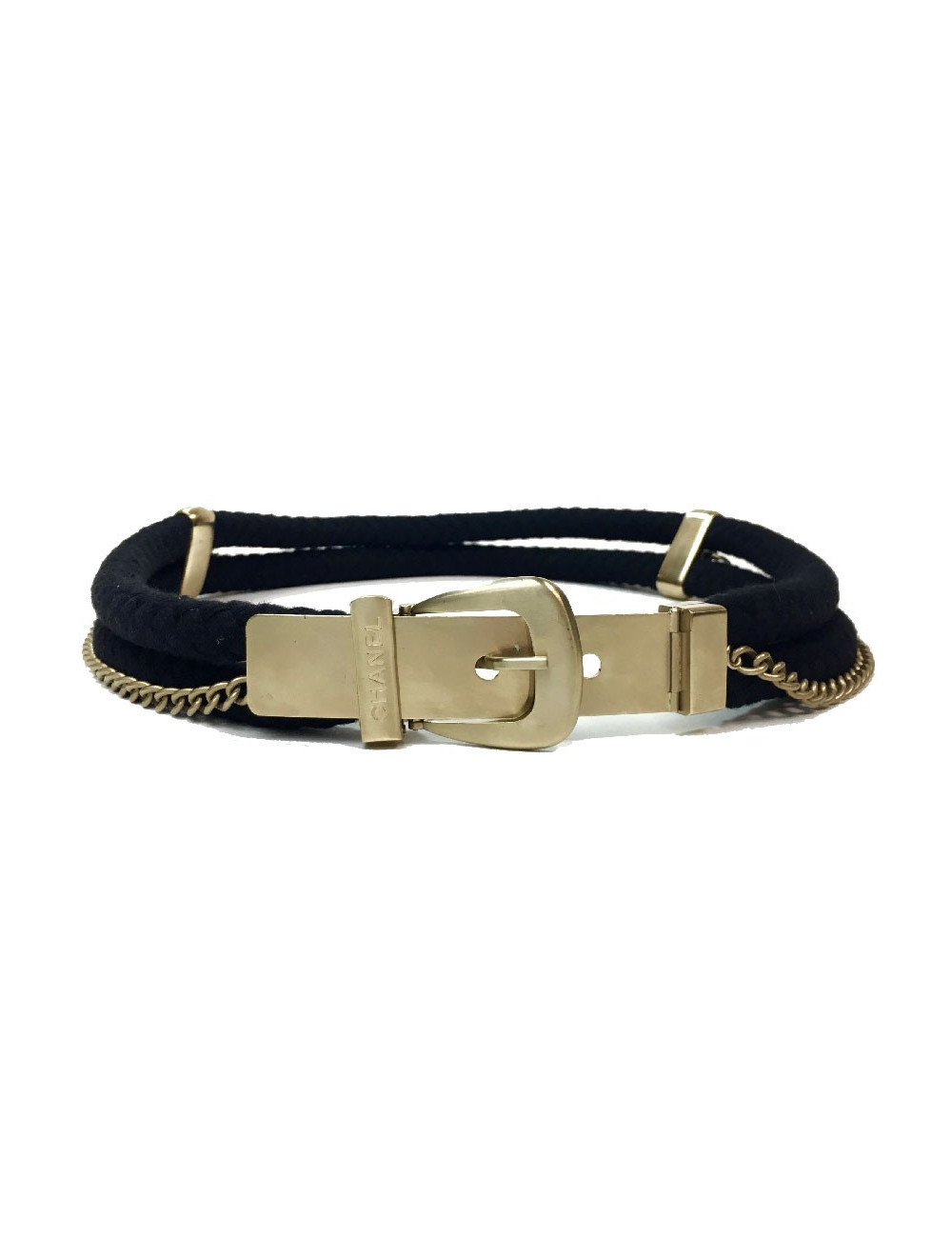 CHANEL belt in black rope and gilt metal