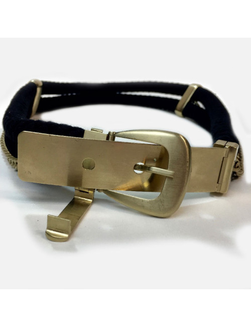 CHANEL belt in black rope and gilt metal