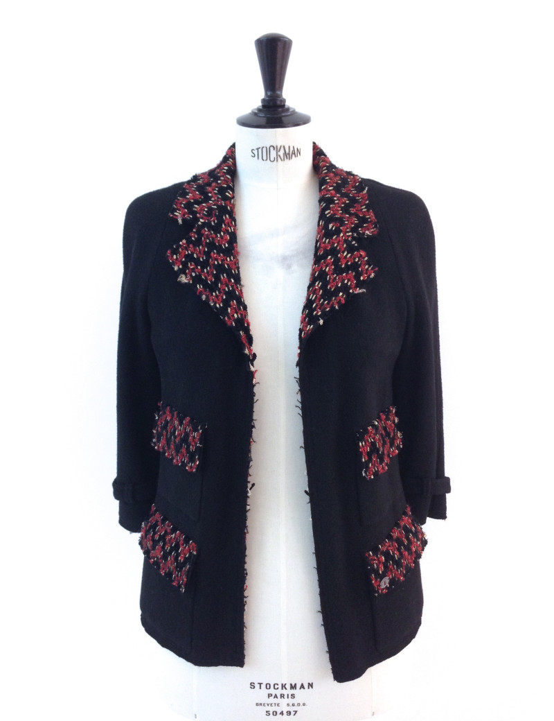 Veste CHANEL noire en laine, cachemire et tweed T 36