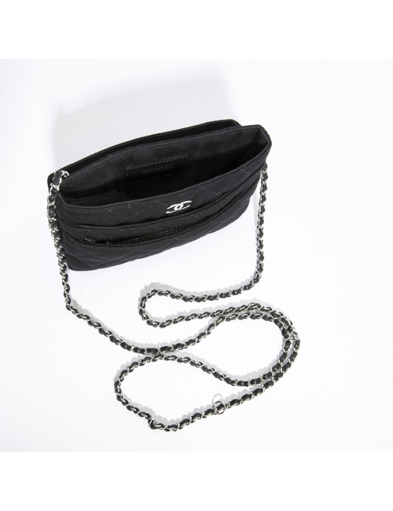 Pochette CHANEL jersey chaine argent