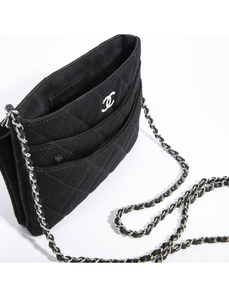 Pochette CHANEL jersey chaine argent