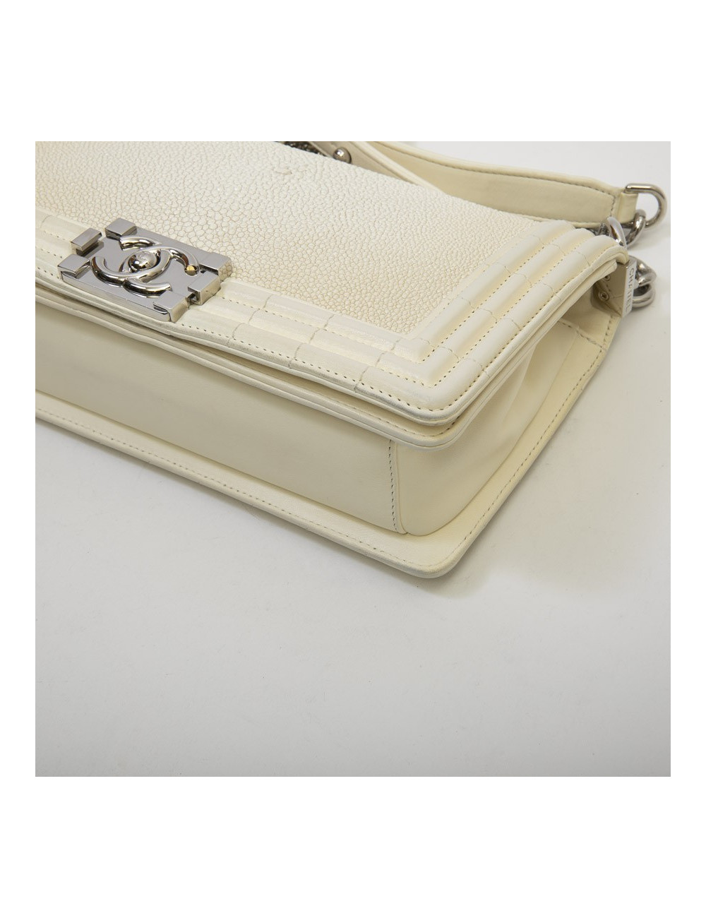 CHANEL boy bag in ecru galuchat