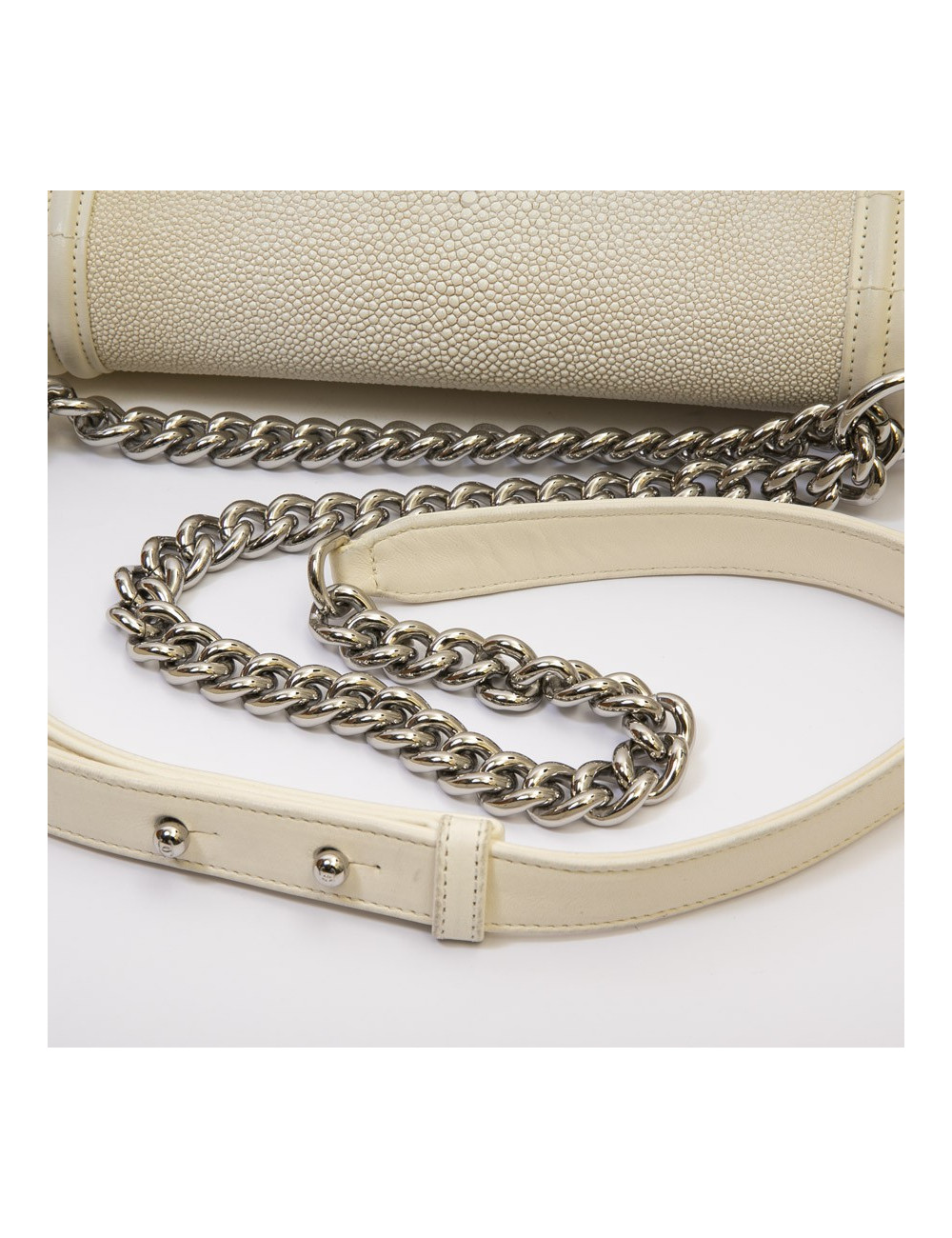 CHANEL boy bag in ecru galuchat