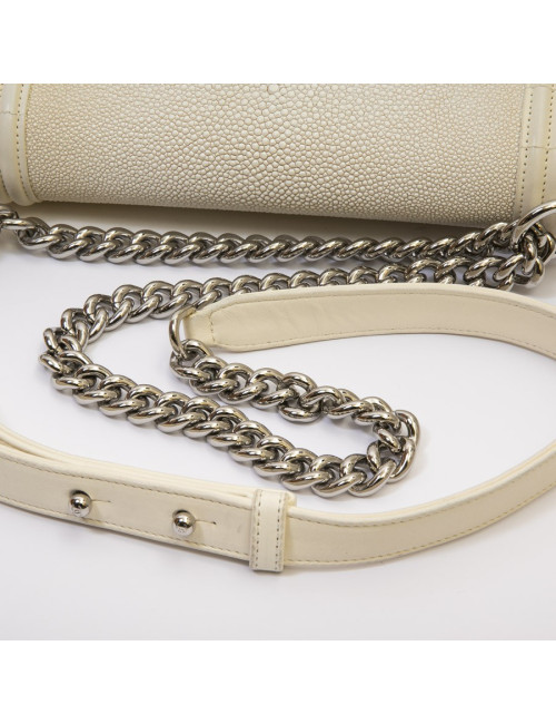 CHANEL boy bag in ecru galuchat