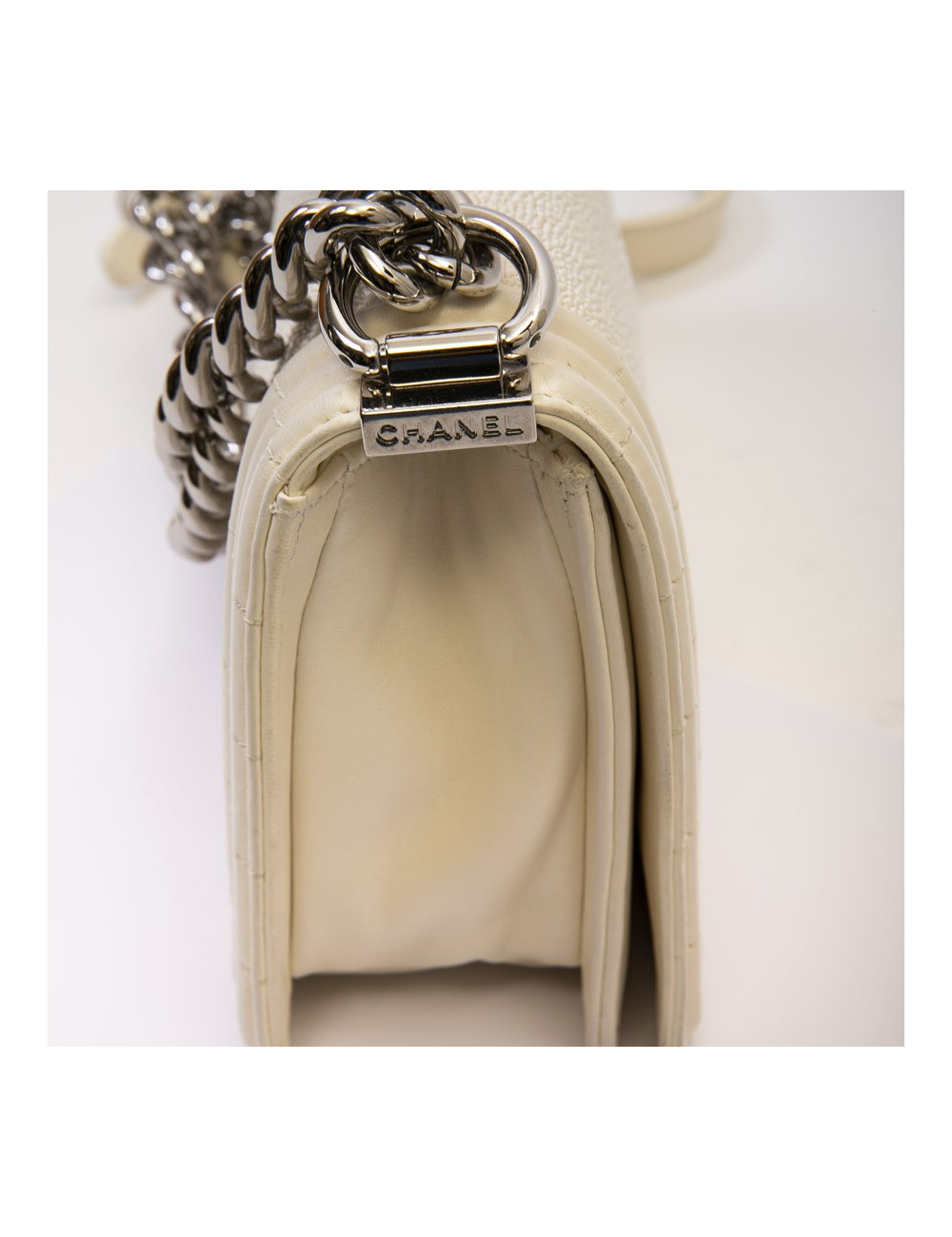 CHANEL boy bag in ecru galuchat