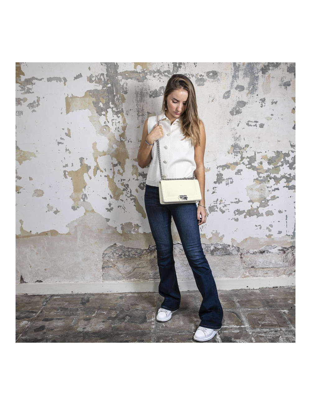 CHANEL boy bag in ecru galuchat