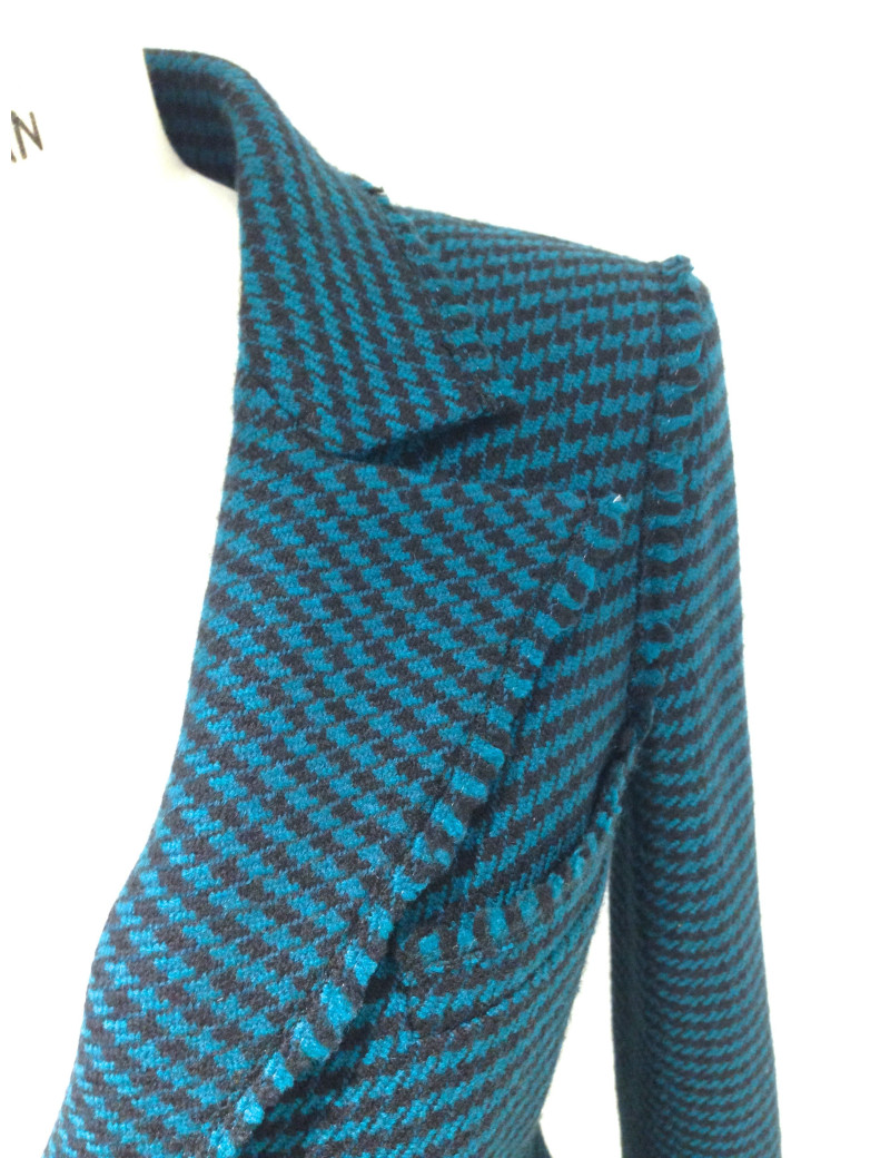 Veste CHANEL en tweed pied de poule bleu canard et noir T36