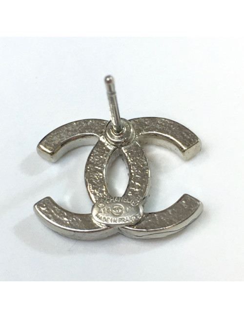 Boucles d'oreilles Clous CHANEL strass et métal argenté