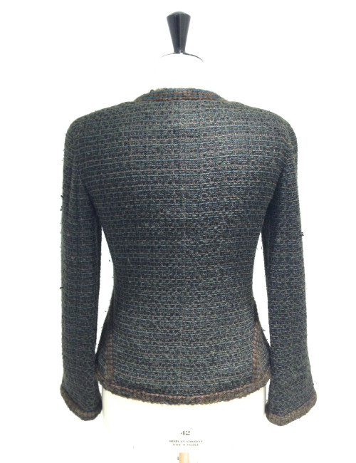 Veste CHANEL en tweed vert foncé et ornements bronze