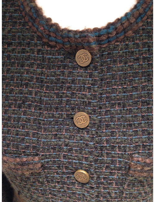 Veste CHANEL en tweed vert foncé et ornements bronze