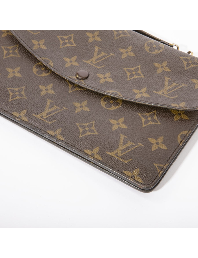 LOUIS VUITTON vintage double clutch bag in brown monogram canvas