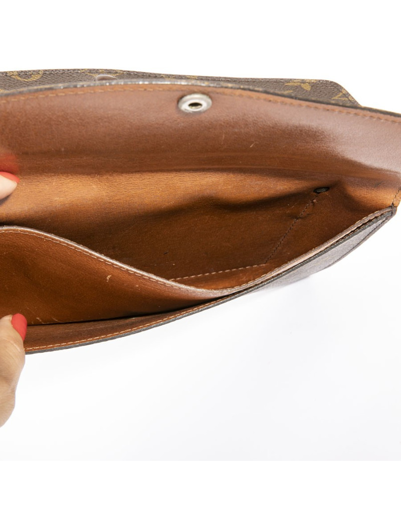 LOUIS VUITTON vintage double clutch bag in brown monogram canvas