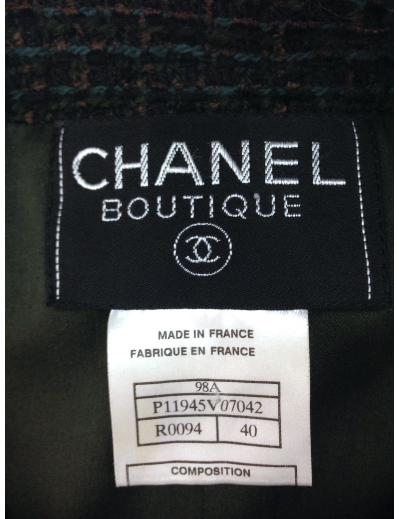 Veste CHANEL en tweed vert foncé et ornements bronze T 40