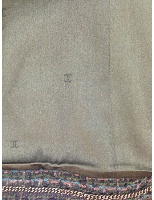 Veste CHANEL en tweed vert foncé et ornements bronze