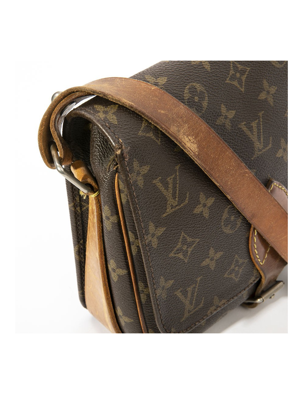 LOUIS VUITTON vintage satchel bag in brown monogram canvas and leather
